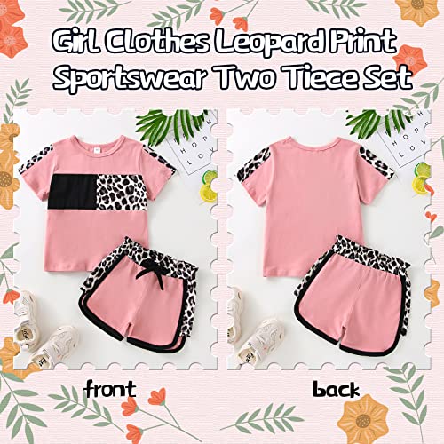 Image of FOCUTEBB Toddler Girl Clothes Summer Outfits Cute Baby Short Sleeve T-shirt Shorts Leopard Camo Printed 18 Months to 6 Years