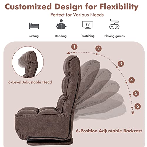 Costway 360° Swivel Floor Gaming Chair, Folding Comfy Lounge Recliner With 6-Level Adjustable Head & Backrest, Padded Floor Lazy Sofa For Bedroom, Living Room (Coffee) #TOP3
