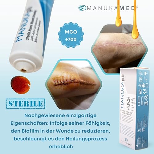 ManukaMed MANUKApli Wund und Heilsalbe schnelle Heilung Steriler Wund Creme Wundsalbe medizinischer Honig MGO+700 antibakteriel Wundgel 100% Bioaktiv Manuka (2x15 g)