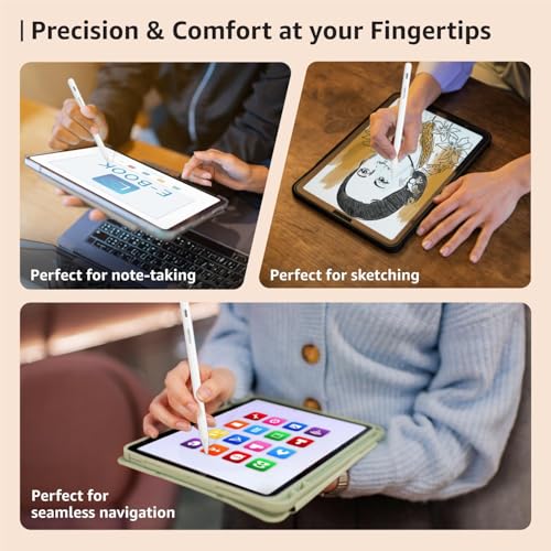 Image of Amazon Basics Stylus Pencil Only for iPad Models (2018-2024) with Angle Tilt Sensitivity, Palm Rejection, Up to 9 Hrs Playtime, Magnetic Attachment, Battery LED Indicator, 4 Lights (White)