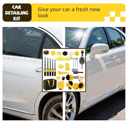 MEETOZ Kit de nettoyage de voiture 32 pièces, kit de lavage intérieur et extérieur avec sac, brosses professionnelles de nettoyage intérieur, pour voiture, moto, vélo, extérieur, roues, tableau de – Image 6