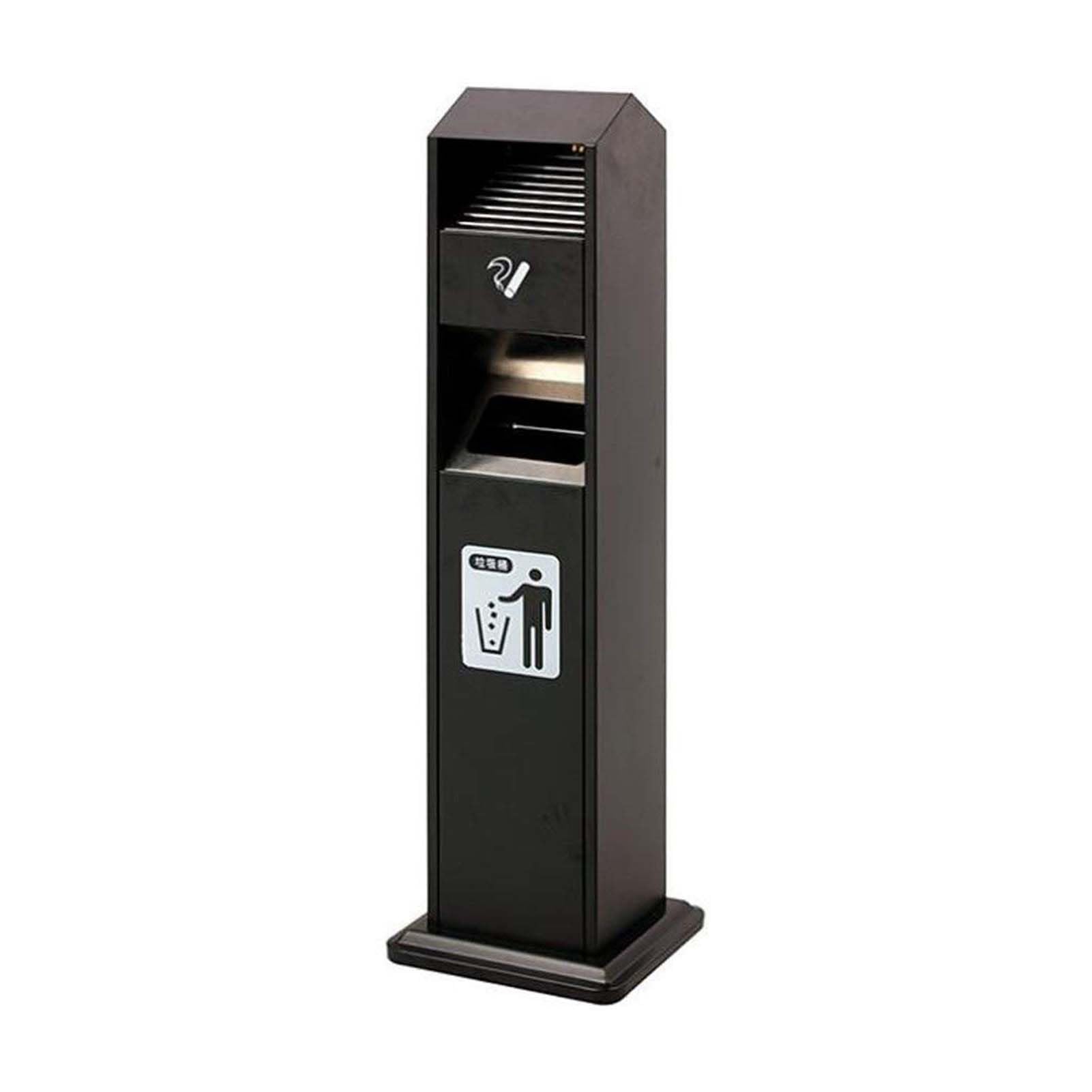 2 In 1 Metal Rubbish Bin Standing Ashtray Bin, Adjustable Standing Cigarette Butt Container Outdoor, Cigarette Ashtray Stand With Inner Bucket Patio Cigarettes(Black)