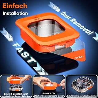 TAURI 3 in 1 Panzerglas für Apple Watch Ultra 3/2/1 49mm, 2 Stück 9H Displayschutz mit 1 Stück Auto-Ausrichtungskit, HD Anti-Kratzen Gehärtetes Glas Displayschutzfolie für iWatch 49mm