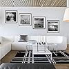 Black And White Wall Art - Sea And Beach In Sunrise Prints Wooden Framed 12x12 Inches Pictures Seascape Artwork 4PCS Boat Scenery Card Paper Paintings Decorations for Bedroom Living Room Kitchen Decor #1