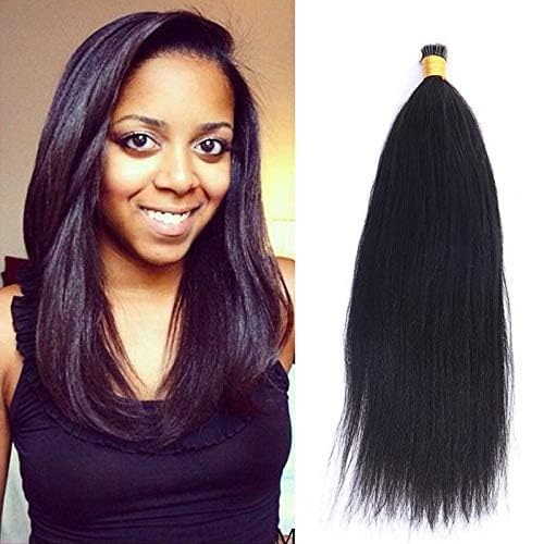 Coarse Yaki I Tip Human Hair Extension Yaki Straight Brazilian Virgin Hair Stick I Tip Hair African American Microlinks Fusion Hair Pre bonded 100Strands 100g (12inch 100strands, #1B(Natural Black))