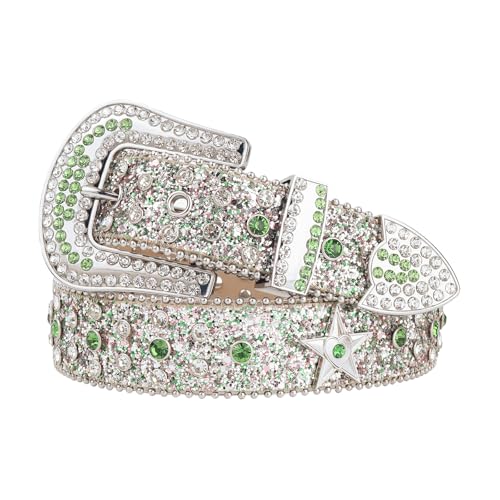 Shinning Rhinestone Star Belt for Men Women Western Hip Hop Punk Y2k Style Unisex Leather Belt for Cowgirl Cowboy