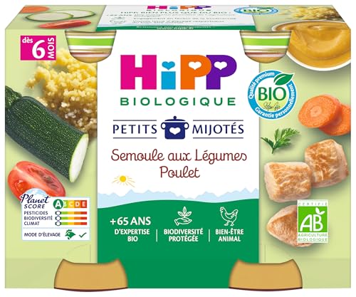 HiPP - Petits Mijotés - Semoule aux Légumes Poulet - Pots - 2 x 190 g