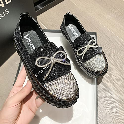 Image of Women's Fashion Rhinestone Slip On Sneakers Casual Comfort Platform Walking Shoes Cute Bowknot Glitter Bling Loafers