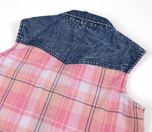 Image of Bienzoe Western Plaid Girls Shirt: Sleeveless Button Down | For girls who love cowgirl style, rodeo days, country concerts, summer comfort, family photos, horse shows, outdoor fun