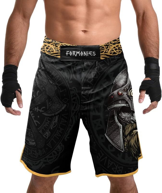 Viking Men's Fight Short MMA BJJ Training No Gi Grappling Shorts Trunks Fight Wear with Drawstring