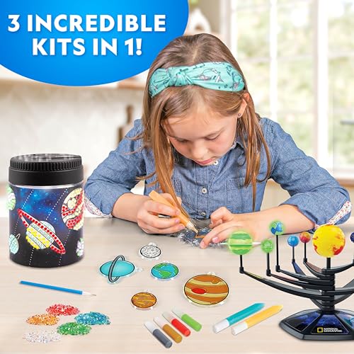 National Geographic Ultimate Space Activity Kit – Diamond Painting Solar System Night Light, Glow-in-The-Dark Solar System Model & Stained Glass Window Art, Outer Space STEAM Arts & Crafts for Kids - Image 2