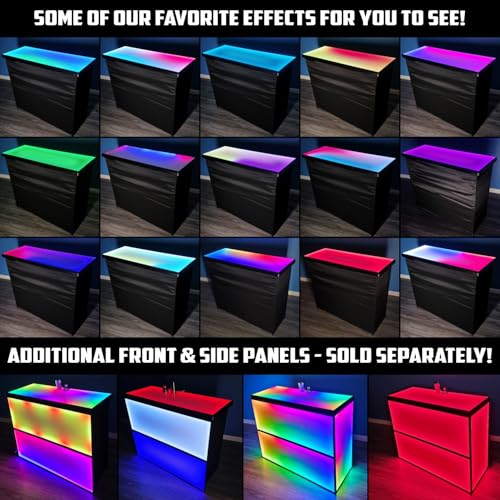 Image of PartyLife 48 inch Premium Glowing LED Surface Portable Bar Table with White Skirt, Mobile App, Folding Legs, Black Fabric Bar Skirt, 2 Storage Shelves & 2 Carrying Bags