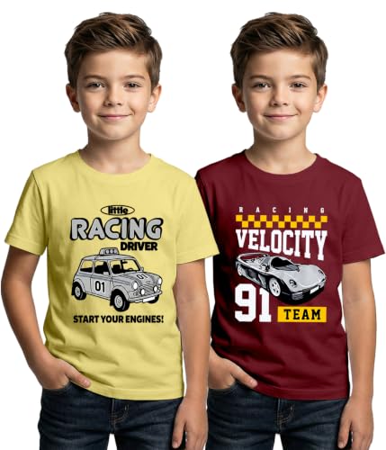 Image of XENOVAURBAN Kids Tshirt 2 Combo for Boys /Girls | Cotton Fabric | Graphic Printed Round Neck T-Shirt for Kids - KRN2-PRINTED-PAR