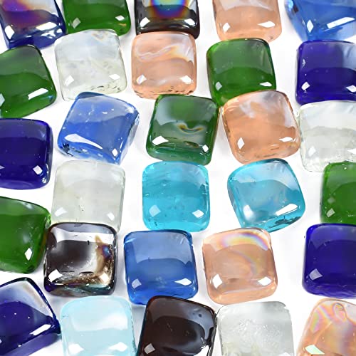 Lueyao Flat Marbles Glass Beads Square Mixed Color For Vase Fillers Mixed Colour Stone For Succulent Garden Decoration Craft Project Fish Tank Bottom Decoration 1Lb #TOP8