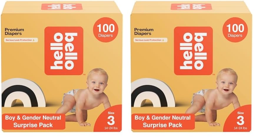 Image of Hello Bello Premium Diapers, Size 3 (14-24 lbs) Surprise Pack for Boys - 100 Count (Pack of 2), Hypoallergenic with Soft, Cloth-Like Feel - Assorted Boy & Gender Neutral Patterns