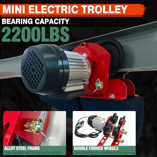 Dremvoist Electric Trolley for Power Hoist,1 Ton 2204 LBS Capacity,Fit 2.68\"-4.33\" in I-Beam,for PA200-PA1000 Hoists Push Geared Overhead Crane Heavy Duty Wheels System,for Warehouses,Gantry Cranes