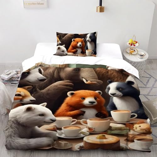 Housse de couette animaux 135x200cm imprimé 3D microfibre infroissable pour lit fille - 2