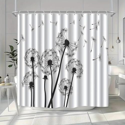 Rideau de douche imperméable pissenlit lavable en machine pour sol sec - 2