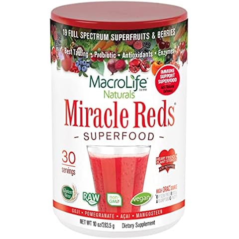 MacroLife Naturals Miracle Reds Superfood Supplement Powder Antioxidants Polyphenols Enzymes Probiotics - Raw Non-GMO Organic Vegan Gluten & Dairy Free (30 Servings) Cover