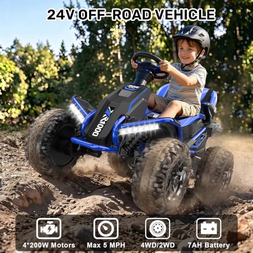 Image of ANPABO 24V 4x4 Ride On Toys for Big Kids Aged 3-12, 4 * 200W Motors-Blue
