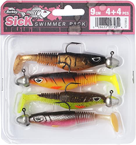 Leurres souples Berkley Sick Swimmer : pack de 4 leurres pré-montés de 9cm pour carnassiers