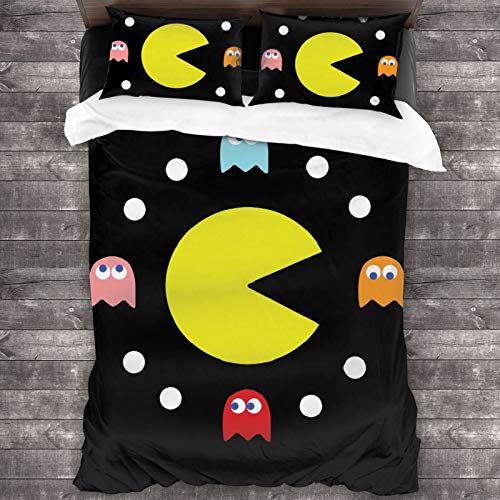 Pac-Man 3-Piece Bedding Set 86 X70 Comforter Quilt Set Twin Size Soft Duvet Cover Set with 1 Quilt Cover 2 Pillow Shams for Teens Boys Girls