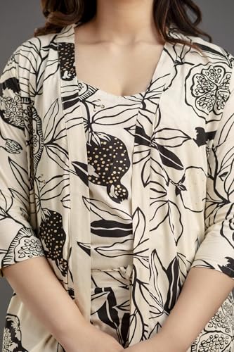 Image of Women's Printed Nightsuit Pajama with Top with Long Gown Lightweight Soft & Comfy Sleepwear for Girls & Women