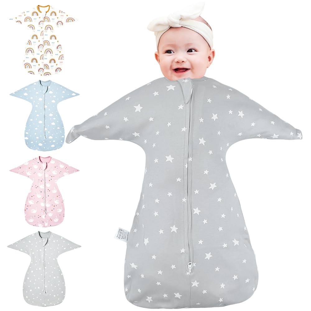 HINATAA Wickeldecke für Babys 0-3/3-6 Monate,Schlafsäcke Neugeborene,Bio-Baumwolle Baby Pucktücher Ganzjahres,Baby Swaddle für Jungen Mädchen,Verstellbarer baby pucksack (Grau, 0-3 Monate)