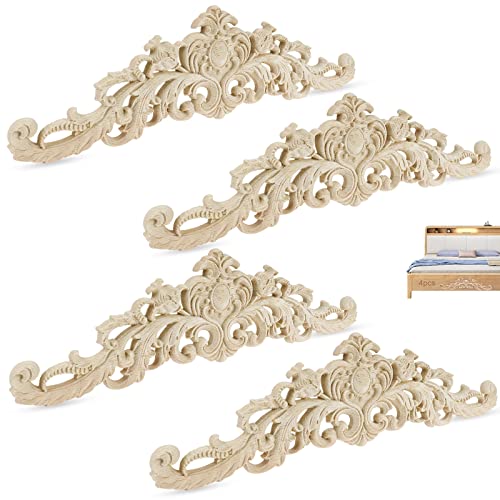 GZjiyu 4 molduras de madera, tallados en madera, adornos de madera, apliques para decoración de puertas, armarios, muebles, ventanas, espejos, tocadores