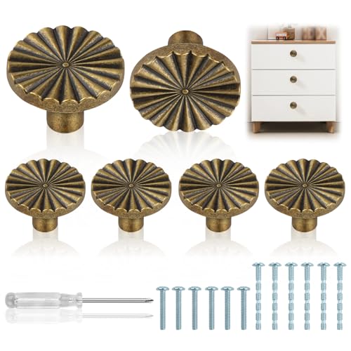 YnewL 6 Piece Bouton de Meuble Vintage, 30mm Round Poignee de Meuble Cuisine avec Vis Tournevis, Minimaliste Meuble pour Armoires, Penderies, Poignées de Meubles et de...