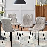 SunsGrove Set of 4 Retro Kitchen Dining Chairs with Upholstered Cushion and High Backrest, Matte Fau