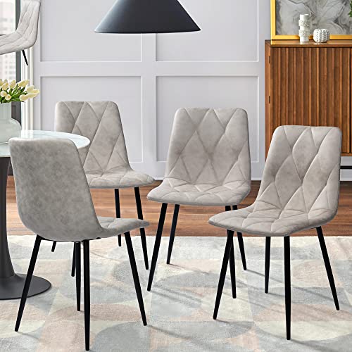 Sunsgrove Set Of 4 Retro Kitchen Dining Chairs With Upholstered Cushion And High Backrest, Matte Faux Leather Suede Chairs For Dining Room, Living Room, Bedroom Side Chairs (Light Grey) #TOP10
