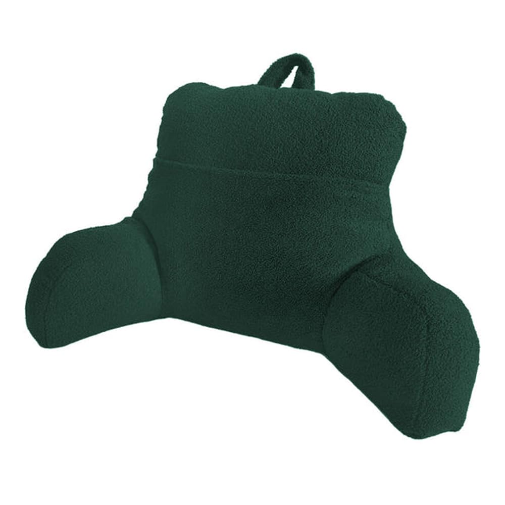 Teddy Fleece Reading Support Cushion Back Support Hollowfibre Filling Cosy Snuggle Cushion Armchair, Teddy Pillow with Arms Bed Seat for Relaxing Working (50X75 CM, Bottle Green)