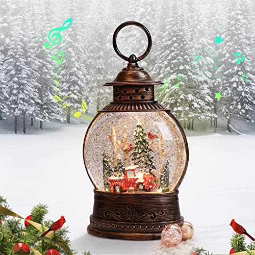 Christmas Snow Globe Musical Snow Globes Lantern Glitter Lantern Christmas Lighted Snow Globe Lantern with Car Xmas Tree 6H Timer USB Battery Operated Snowglobe for Holiday Home Decor 8 Musics