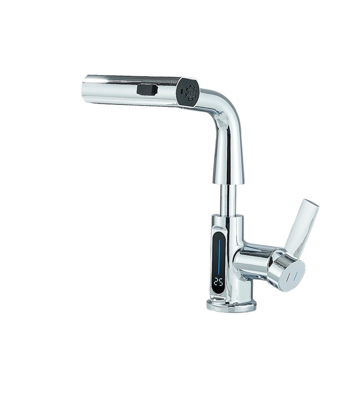 Soywim Chrome Digital Display Basin Faucet, Pull Out Lifting Bathroom Faucets, 3 Ways Nozzle Rainfall Stream Sprayer Hot Cold Water Mixer Tap,High-Pressure Resistant(Chrome)