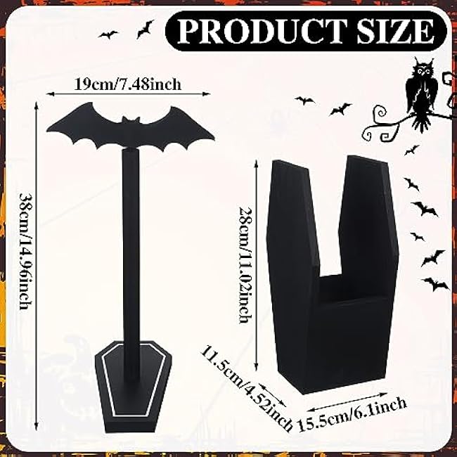 Uiifan Bat Paper Towel Holder Coffin Kitchen Utensil Holder Gothic Kitchen Accessories Black Wood Spooky Paper Towel Gothic Decor Halloween Decor for Home Table Bathroom Gifts Decoration