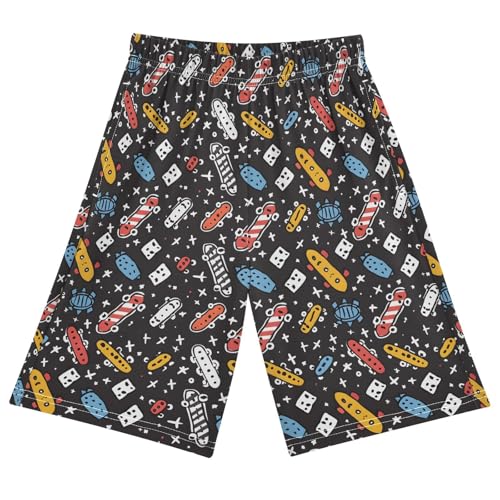 ALAZA Color Skateboarding Black Pajama Shorts Elastic Waist Casual Sleep Shorts with Pockets Size 6-14