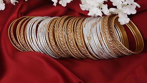 Touchstone Indian Bollywood Glamorous Fashion Wrist Enhancing Shimmering Golden Glitters Textured Color Designer Jewelry Bracelets Bangle Chura. Set of 48 in Gold Tone for Women.3