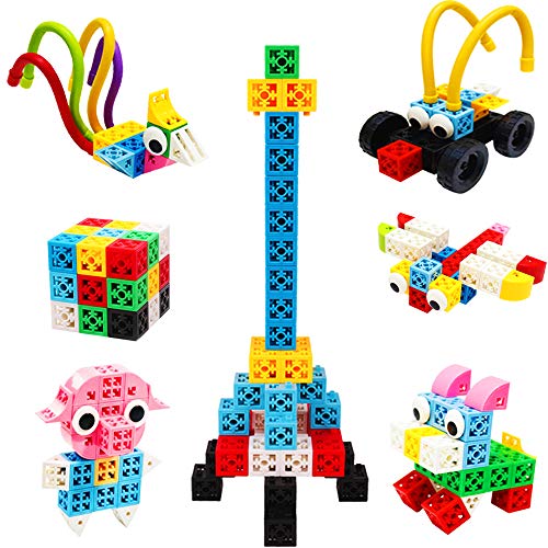 BMAG Building Blocks Tiles, Colorful Stacking Cubes,Connecting Manipulative Linking Fraction Building Set for Sorting and Counting Math STEM Construction Toy for 3 4 5 6 7 8 9 10 Years Old Kids