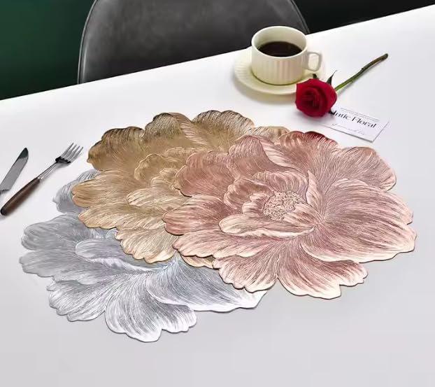 Image of HomeCloud PVC Material Round Shape Table Mat, Dining Table Mat,Table Placemats, Round Mats,Best for Bed-Side Table /Center Table, Dining Table /Shelves (Rose Rosegold, Set of 6)