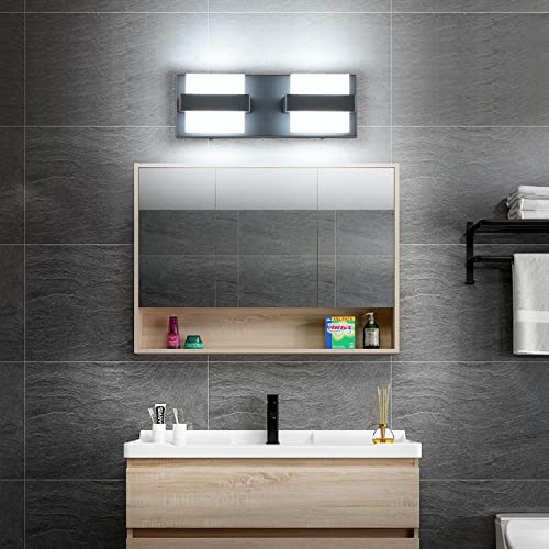 Image of SOLFART 2 Lights Black Bathroom Vanity Lights Over Mirror 12.6 Inch Modern LED Black Bathroom Lighting Fixtures Vanity Light 12.6 Inch White Light Non Dimmable