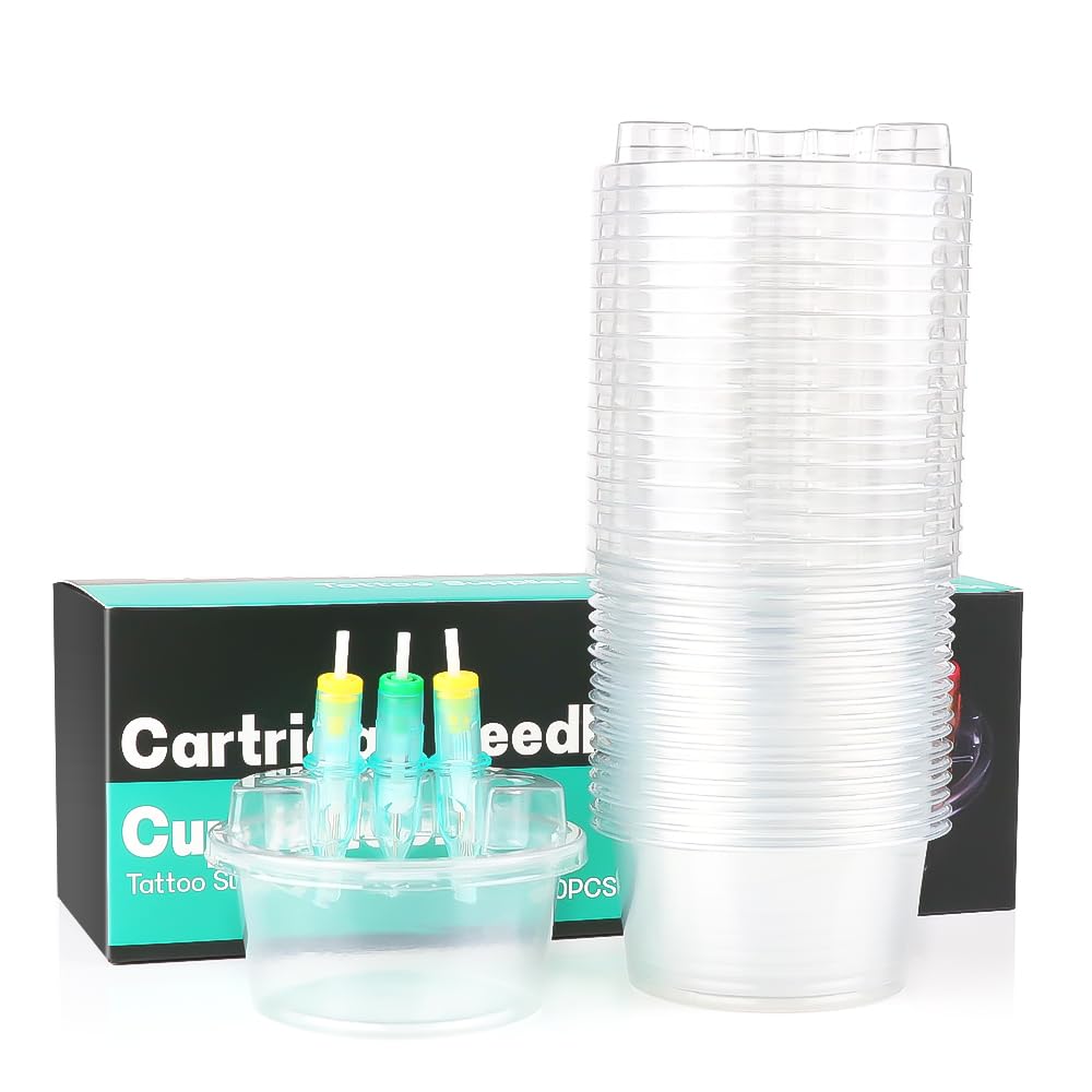 Ifero Transparent 20Pcs Tattoo Cartridge Needles Holder Cup Dip Cleaning Cap Disposable Leak-Proof Rinse Cup For Tattooing Supplies