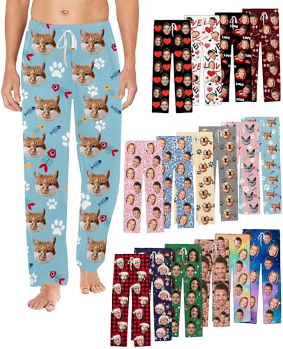 Pantalones de Pijama Personalizados Con Foto para Hombres y Mujeres, Pantalones de Dormir, Regalos para Él y Ella, Gato, Regular