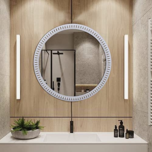 Rustic Round Wood Mirror 24Inch - Farmhouse Circle Mirror With Beaded Decor Distressed Wall Decorative Mirrors For Bathroom, Bedroom, Living Room, Or Entryway #TOP1