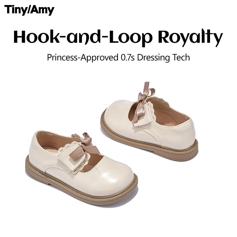 Girls Mary Jane Dress Shoes with Bow – Patent Leather Look School Uniform Flats with Hook and Loop Strap – Non-Slip Rubber Sole, Lightweight & Comfortable Formal Shoes for Kids2