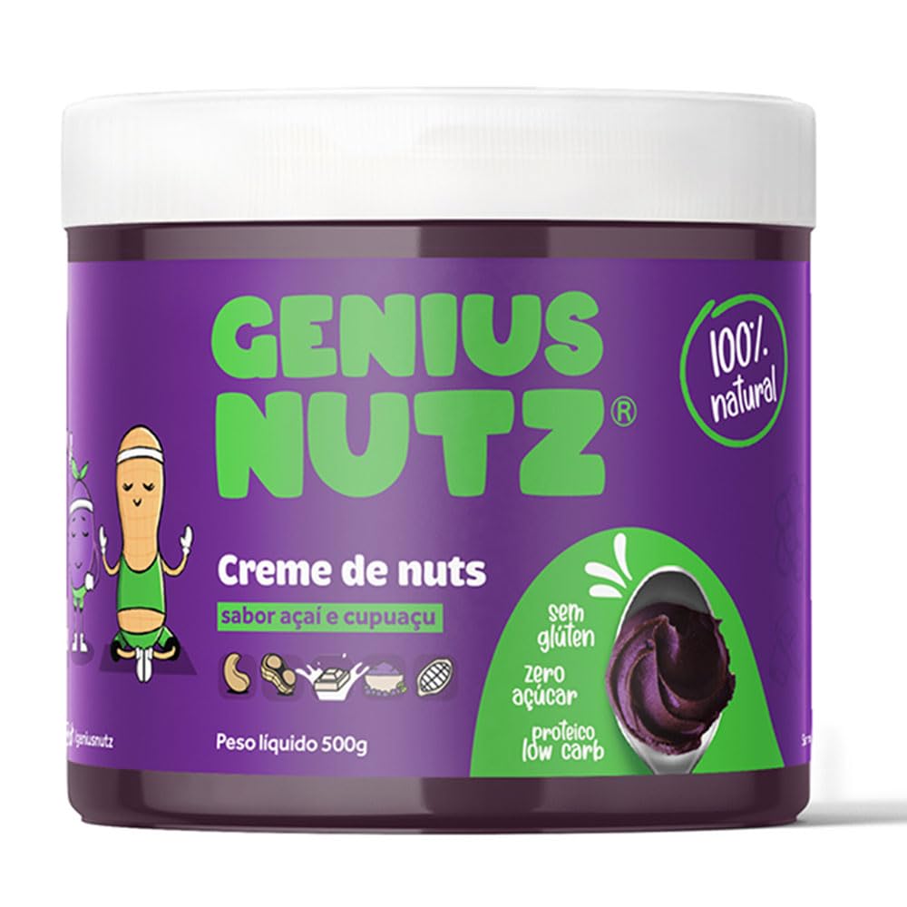 Genius Nutz, Creme de Nuts Sabor Açaí e Cupuaçu, Zero Açúcar, Sem