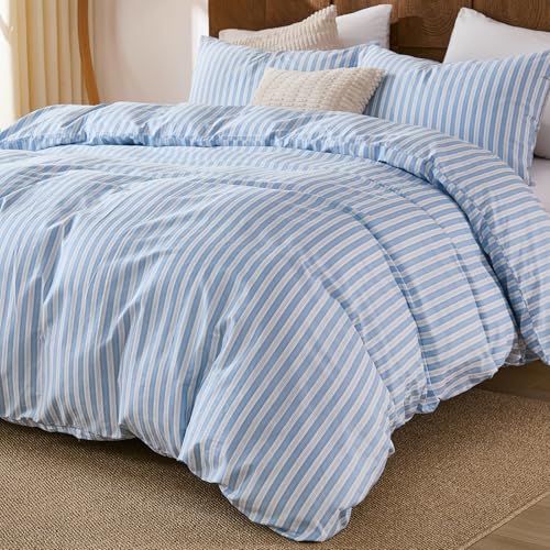 Parure de lit 100% coton Herside bleu et blanc pour lit simple - 3