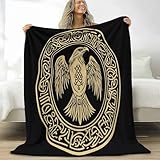 Kuscheldecke Flanelldecke 180 x 200 cm Logo Wikingersymbol Adler Flauschig Weich Warm Tagesdecke, Schwarz Plüsch Wohndecke Fleecedecke Für Kinder Erwachsene Winter Weiche Decke