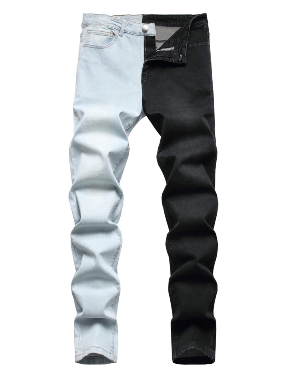 Men's Slim Straight Patchwork Jeans Street Hip Hop Stretch Moto Denim Pants