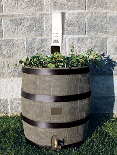 RTS Home Accents Round 35-Gallon Rain Barrel with Brass Spigot and Built-In Planter, Woodgrain - Thumbnail 3
